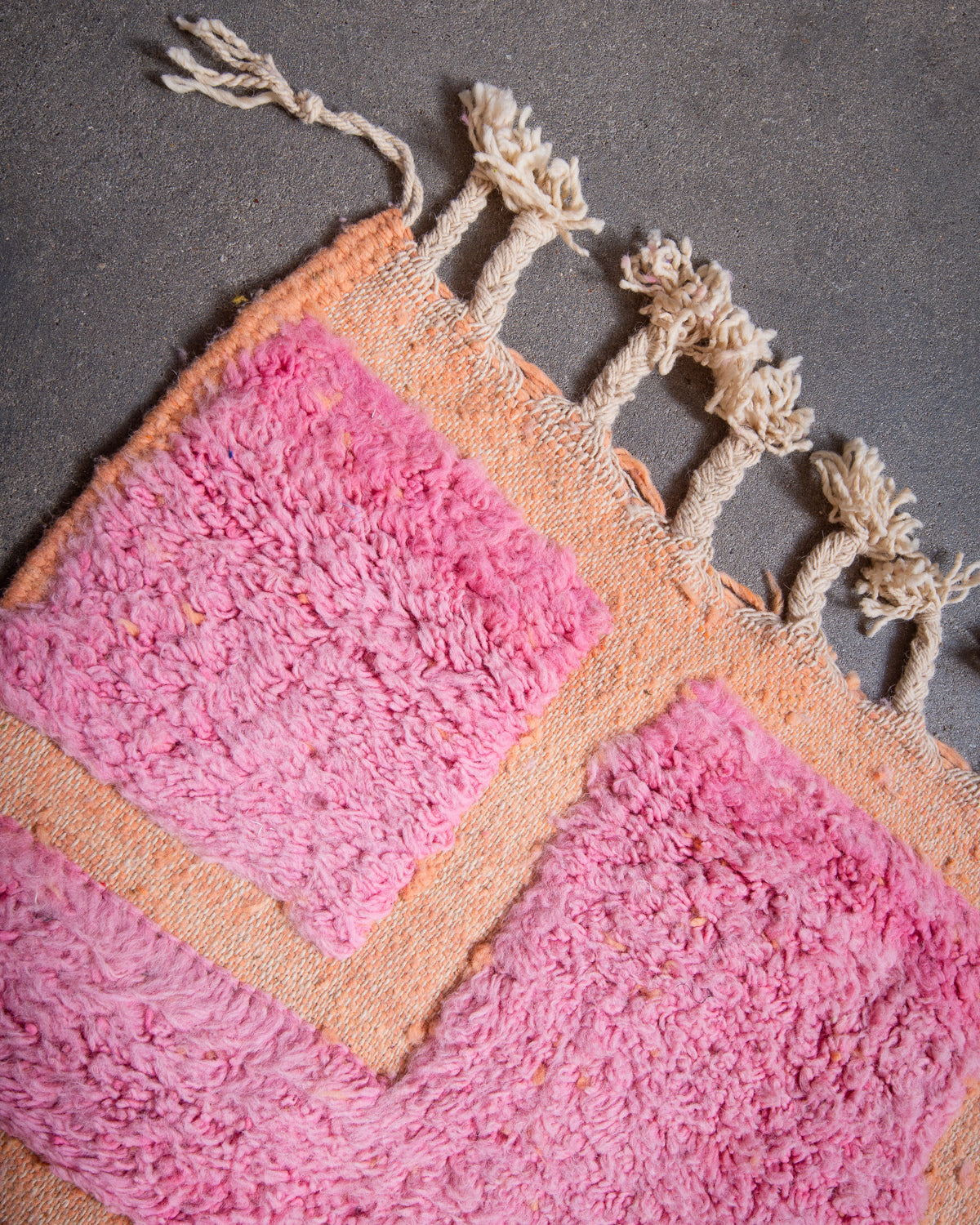 Modern, designer, handcrafted Berber rug from Morocco. Beniourain carpet with beautiful colours and patterns and fluffy wool texture.